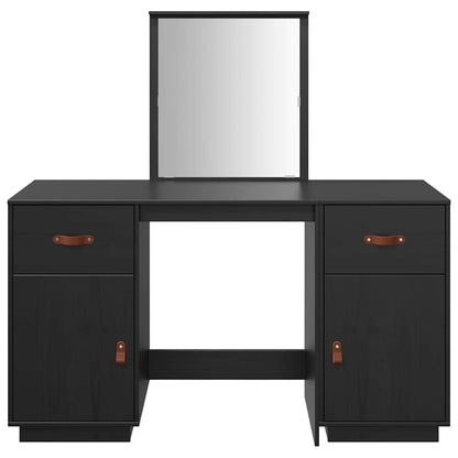 Schminktisch-Set mit Spiegel Schwarz Massivholz Kiefer