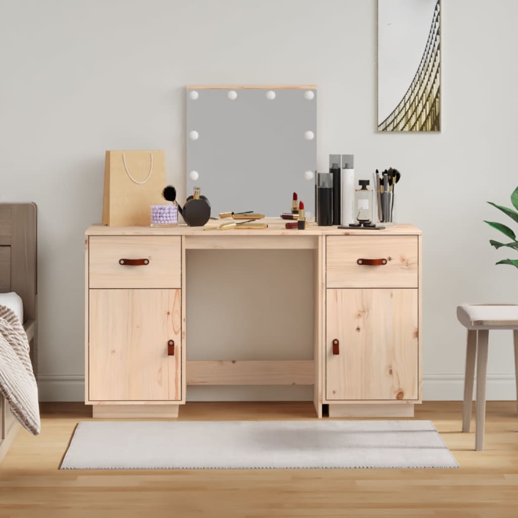 Schminktisch-Set mit LED Massivholz Kiefer
