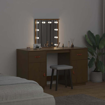Schminktisch-Set mit LED Honigbraun Massivholz Kiefer