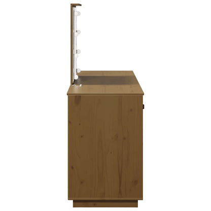 Schminktisch-Set mit LED Honigbraun Massivholz Kiefer