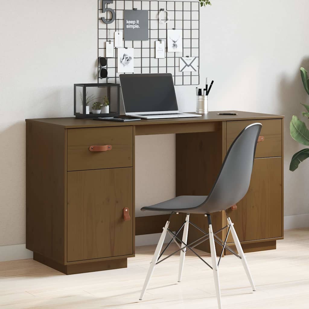 Schreibtisch mit Schränken Honigbraun 135x50x75 cm Massivholz