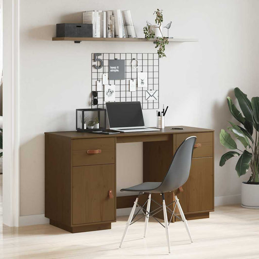 Schreibtisch mit Schränken Honigbraun 135x50x75 cm Massivholz