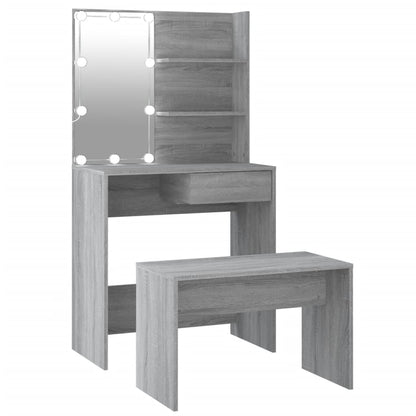 Schminktisch-Set mit LED Grau Sonoma Holzwerkstoff