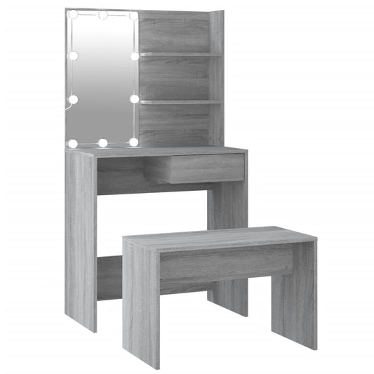 Schminktisch-Set mit LED Grau Sonoma Holzwerkstoff