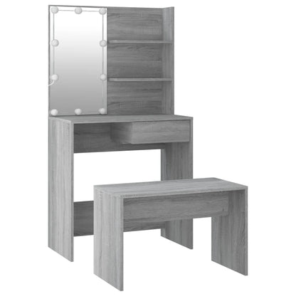 Schminktisch-Set mit LED Grau Sonoma Holzwerkstoff