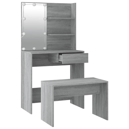 Schminktisch-Set mit LED Grau Sonoma Holzwerkstoff