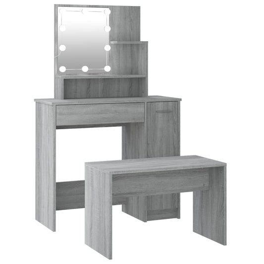 Schminktisch-Set mit LED Grau Sonoma Holzwerkstoff