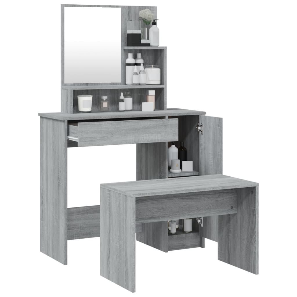 Schminktisch-Set Grau Sonoma 86,5x35x136 cm
