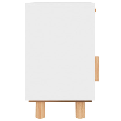 Nachttisch Weiß Massivholz Kiefer und Natur-Rattan