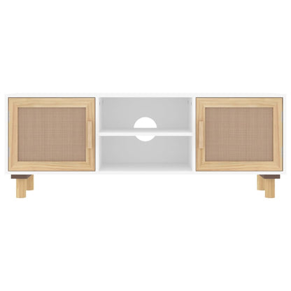 TV-Schrank Weiß 105x30x40 cm Massivholz Kiefer Natur-Rattan