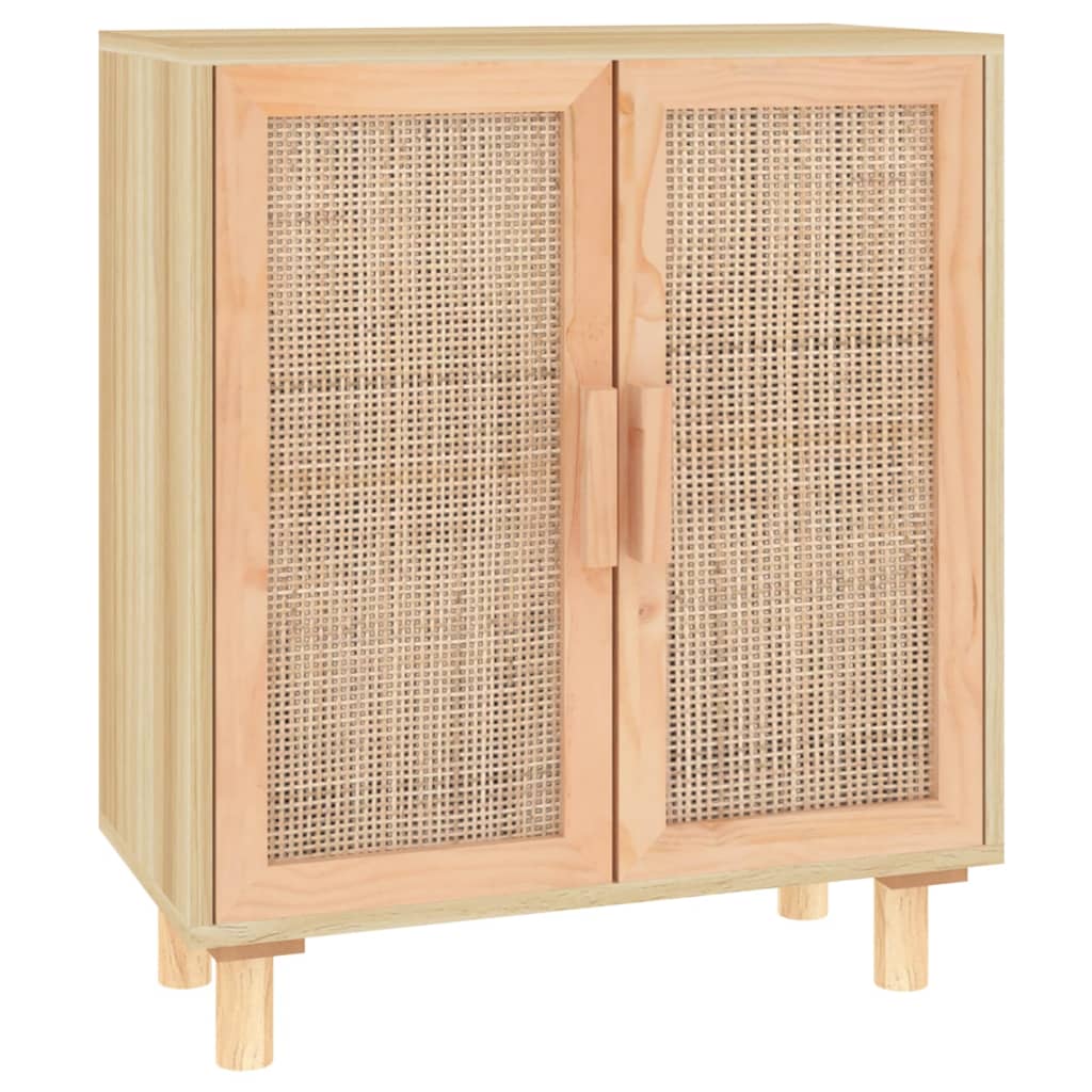 Sideboard Braun 60x30x70 cm Massivholz Kiefer und Natur-Rattan