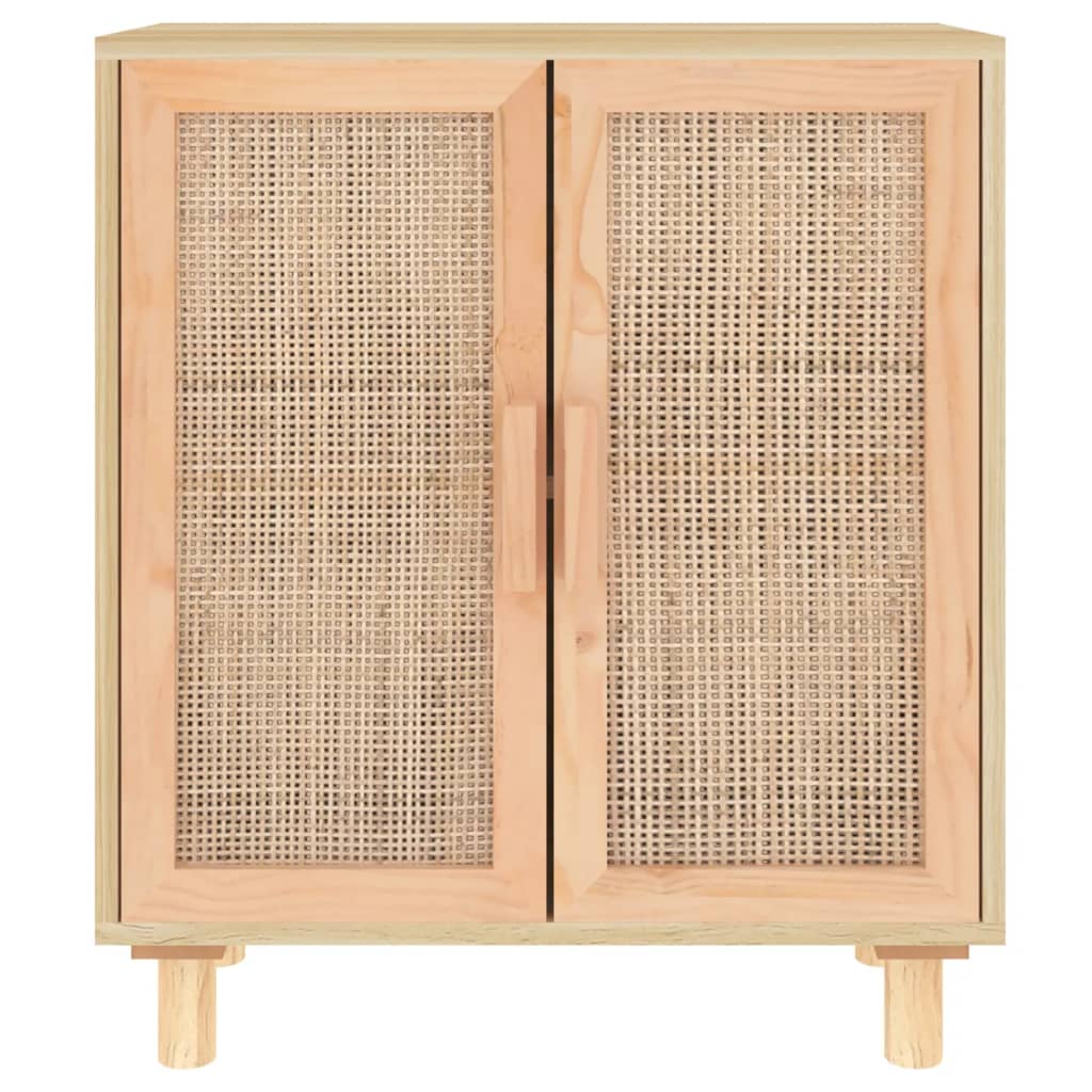 Sideboard Braun 60x30x70 cm Massivholz Kiefer und Natur-Rattan