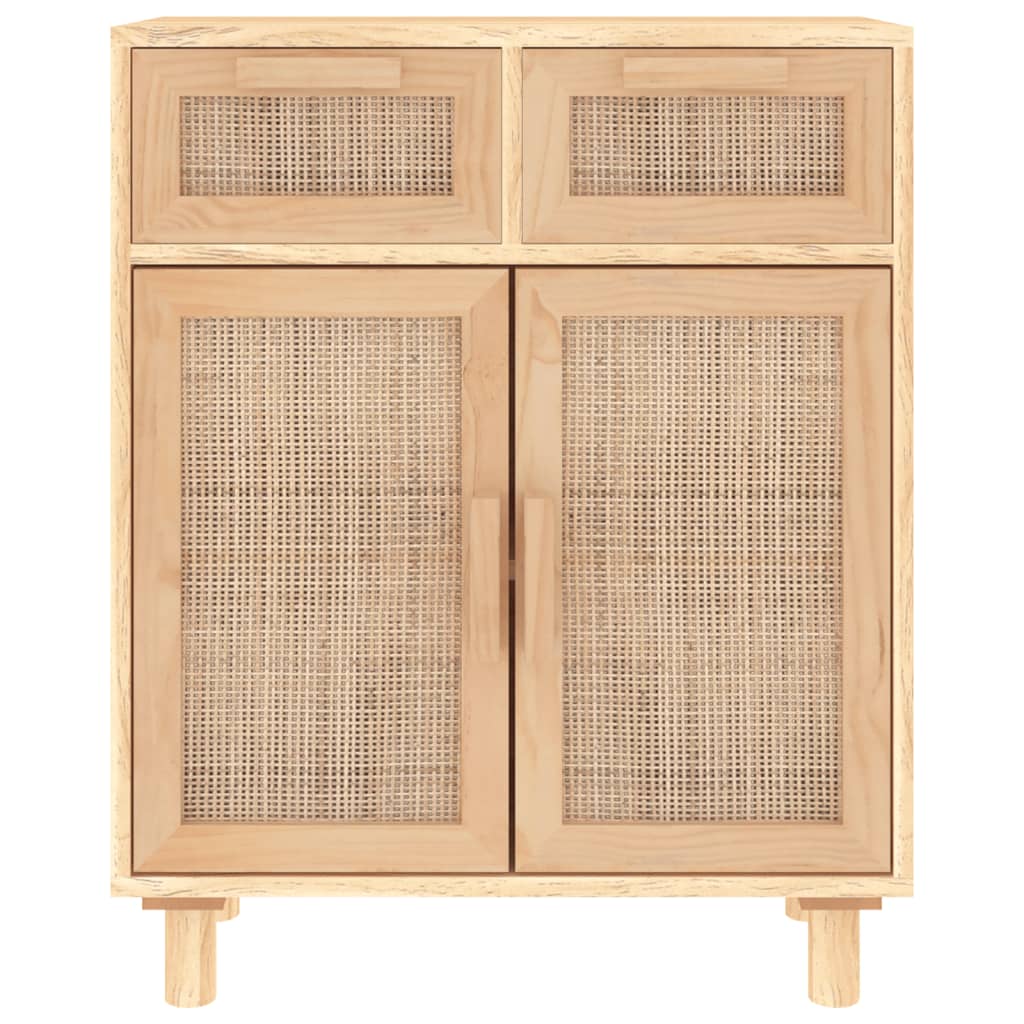 Sideboard Braun 60x30x75 cm Massivholz Kiefer und Natur-Rattan