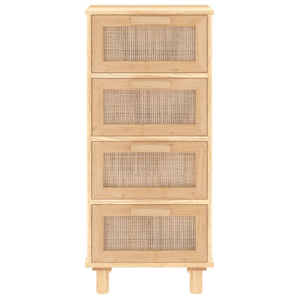 Sideboard Braun 40x30x90 cm Massivholz Kiefer und Natur-Rattan