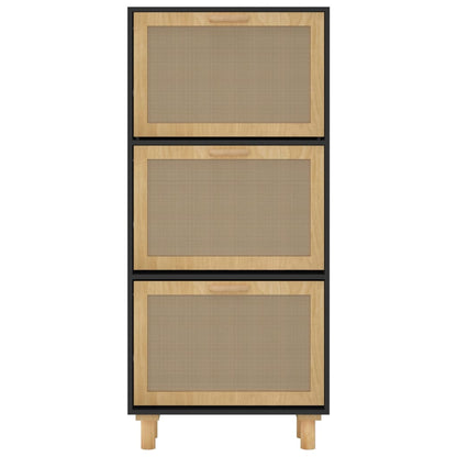 Schuhschrank Schwarz 52x25x115 cm Holzwerkstoff & Rattan Natur