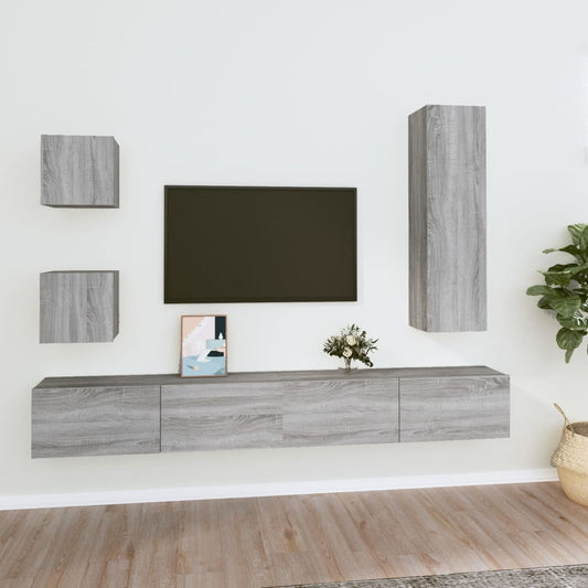 5-tlg. TV-Schrank-Set Grau Sonoma Holzwerkstoff