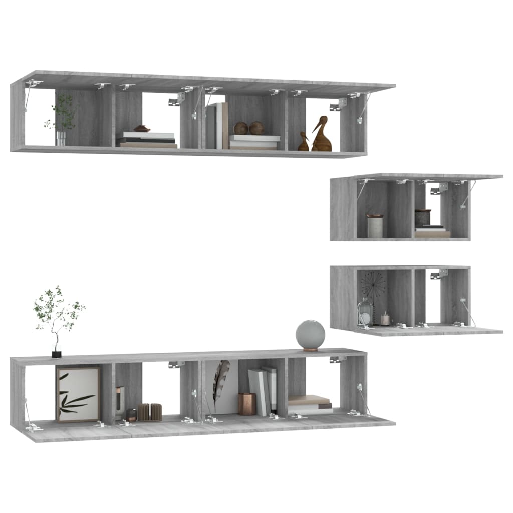 6-tlg. TV-Schrank-Set Grau Sonoma Holzwerkstoff