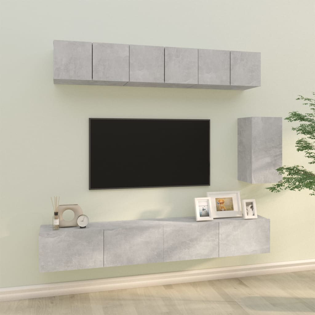 6-tlg. TV-Schrank-Set Betongrau Holzwerkstoff