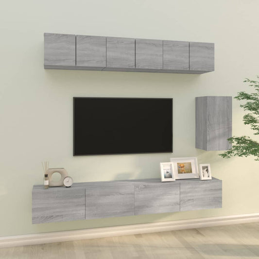 6-tlg. TV-Schrank-Set Grau Sonoma Holzwerkstoff