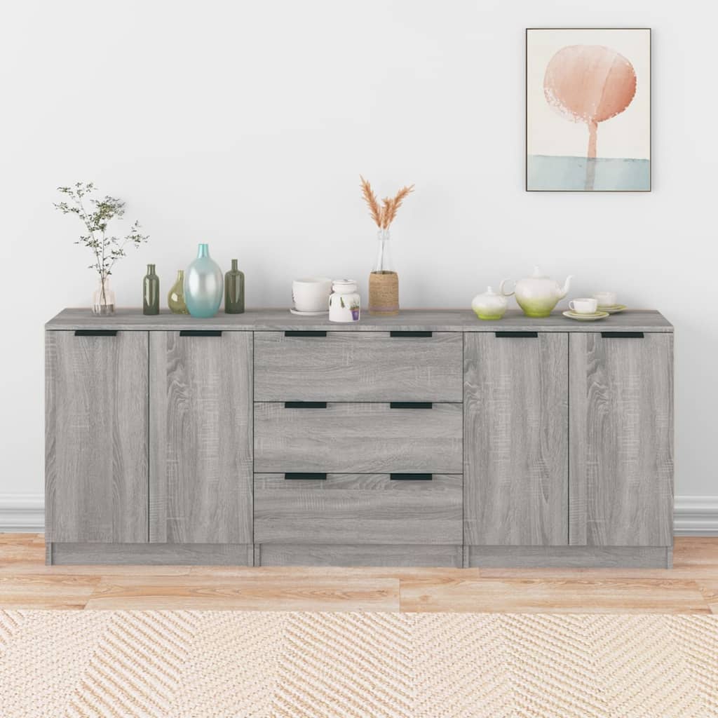 3-tlg. Sideboards Grau Sonoma Holzwerkstoff