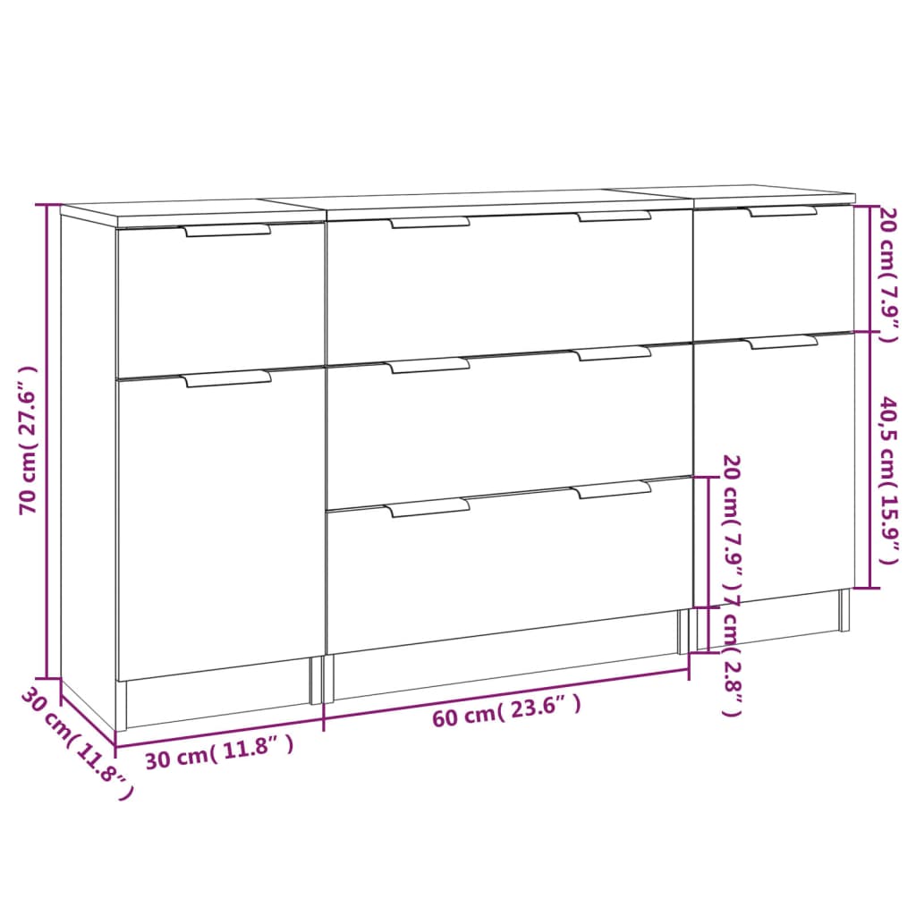 3-tlg. Sideboard-Set Weiß Holzwerkstoff