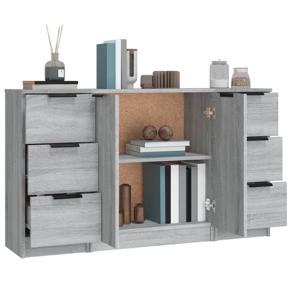 Sideboards 3 Stk. Grau Sonoma Holzwerkstoff