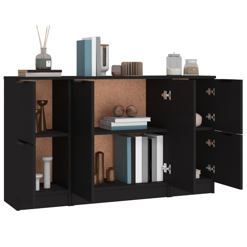 Sideboards 3 Stk. Schwarz Holzwerkstoff