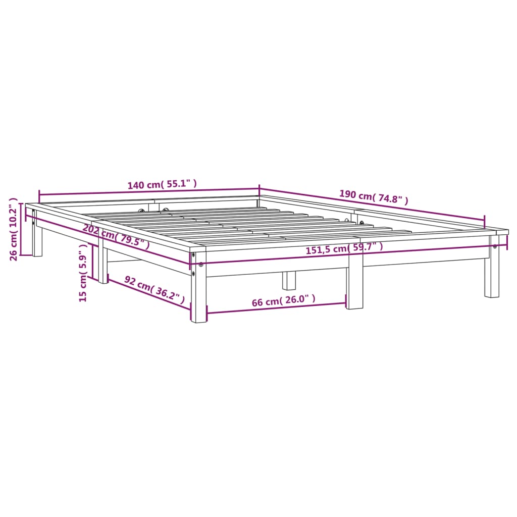 Massivholzbett ohne Matratze 140x190 cm Kiefernholz