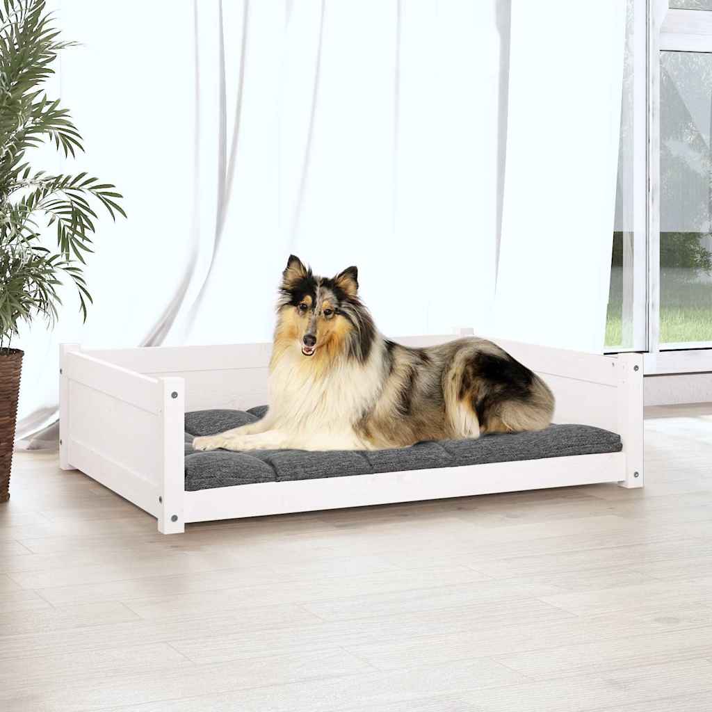 Hundebett Weiß 95,5x65,5x28 cm Massivholz Kiefer