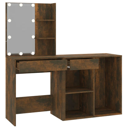 LED-Schminktisch mit Schrank Räuchereiche Holzwerkstoff