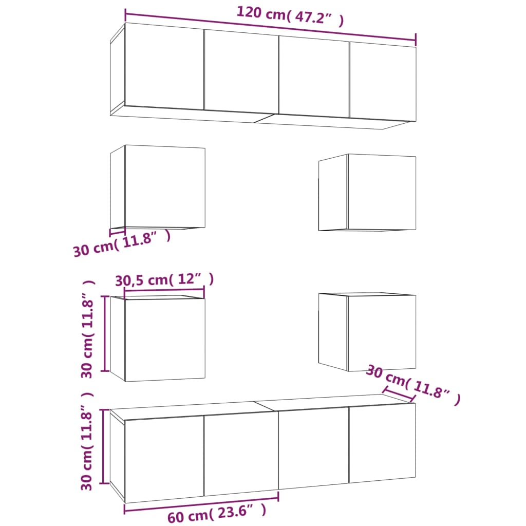 8-tlg. TV-Schrank-Set Räuchereiche Holzwerkstoff