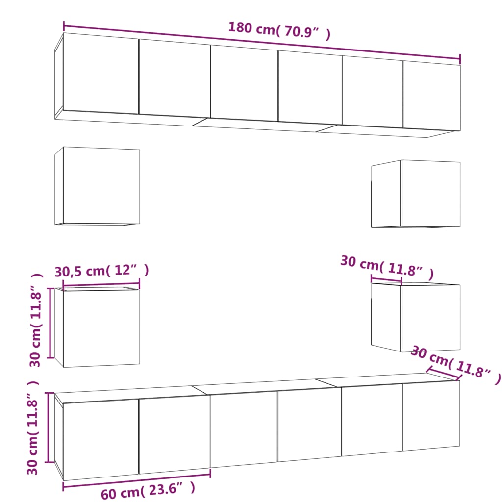 10-tlg. TV-Schrank-Set Räuchereiche Holzwerkstoff