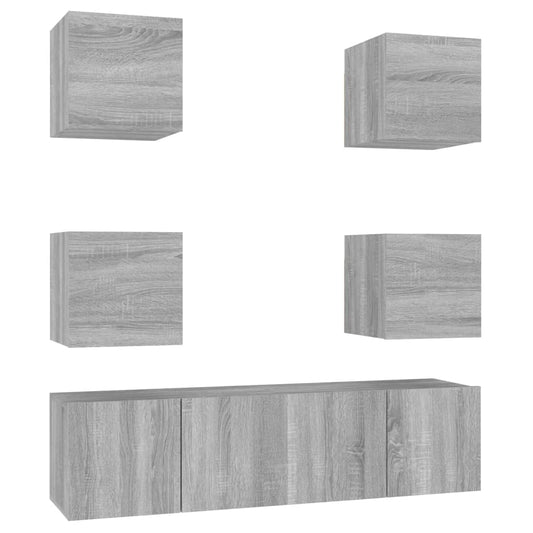 6-tlg. TV-Schrank-Set Grau Sonoma Holzwerkstoff