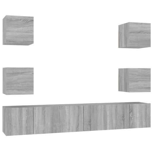 7-tlg. TV-Schrank-Set Grau Sonoma Holzwerkstoff
