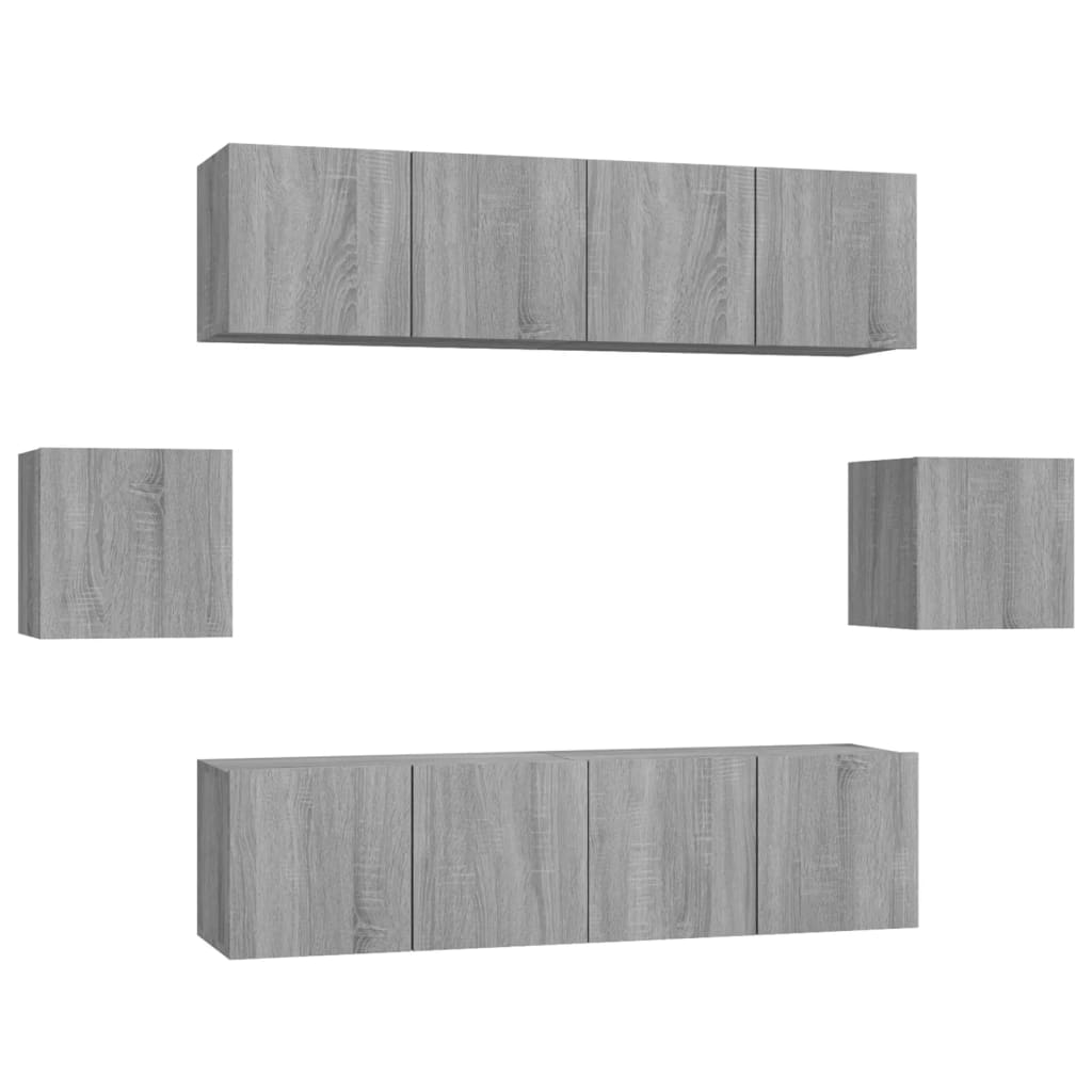 6-tlg. TV-Schrank-Set Grau Sonoma Holzwerkstoff