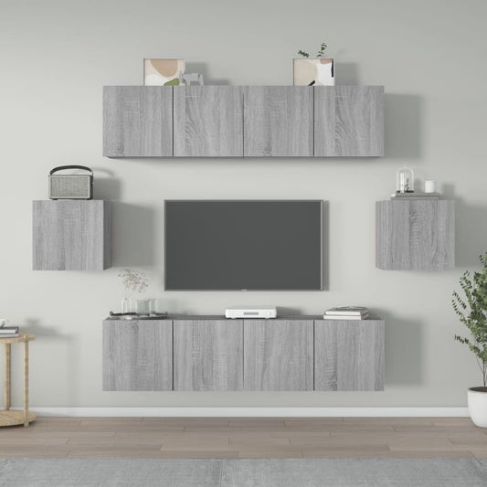 6-tlg. TV-Schrank-Set Grau Sonoma Holzwerkstoff