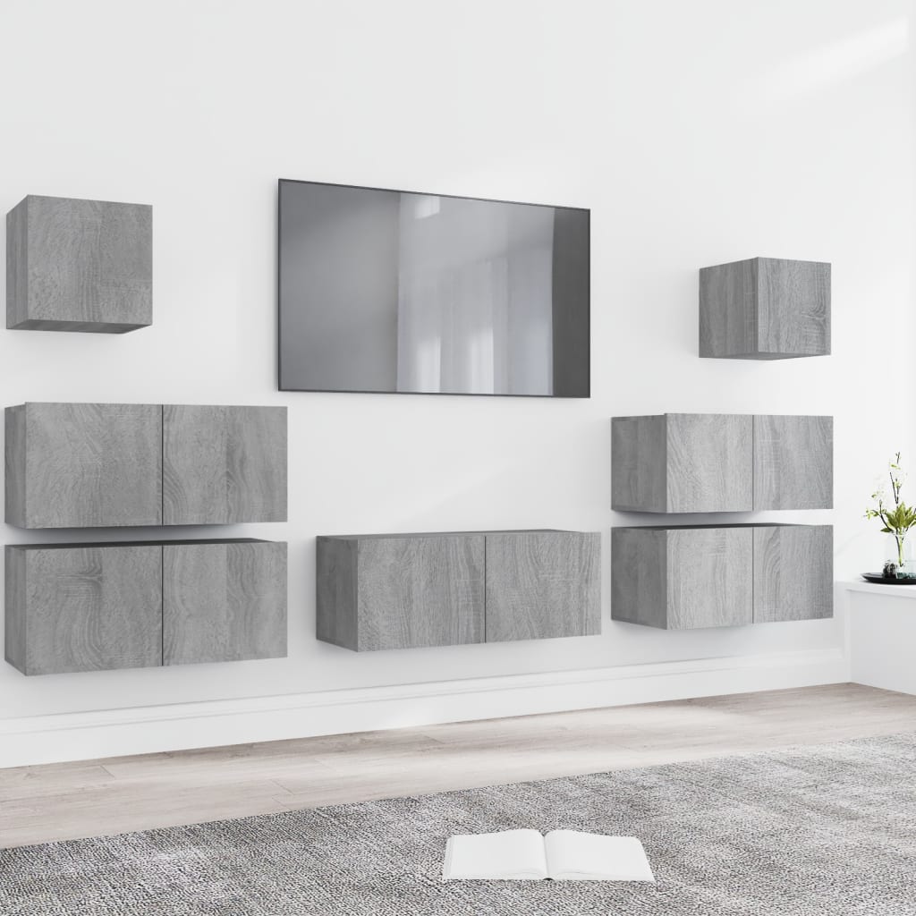 7-tlg. TV-Schrank-Set Grau Sonoma Holzwerkstoff