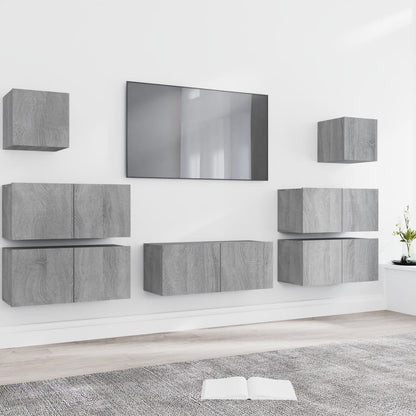 7-tlg. TV-Schrank-Set Grau Sonoma Holzwerkstoff