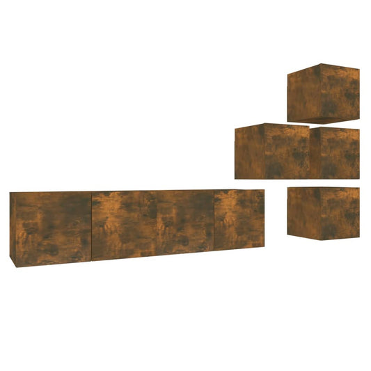 6-tlg. TV-Schrank-Set Räuchereiche Holzwerkstoff