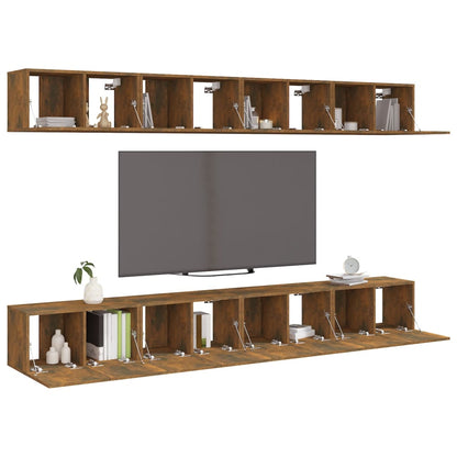 8-tlg. TV-Schrank-Set Räuchereiche 60x30x30 cm Holzwerkstoff