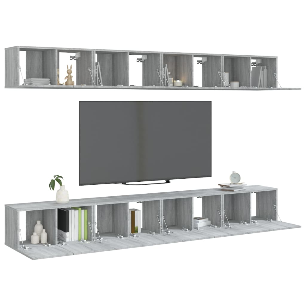 8-tlg. TV-Schrank-Set Grau Sonoma 60x30x30 cm Holzwerkstoff