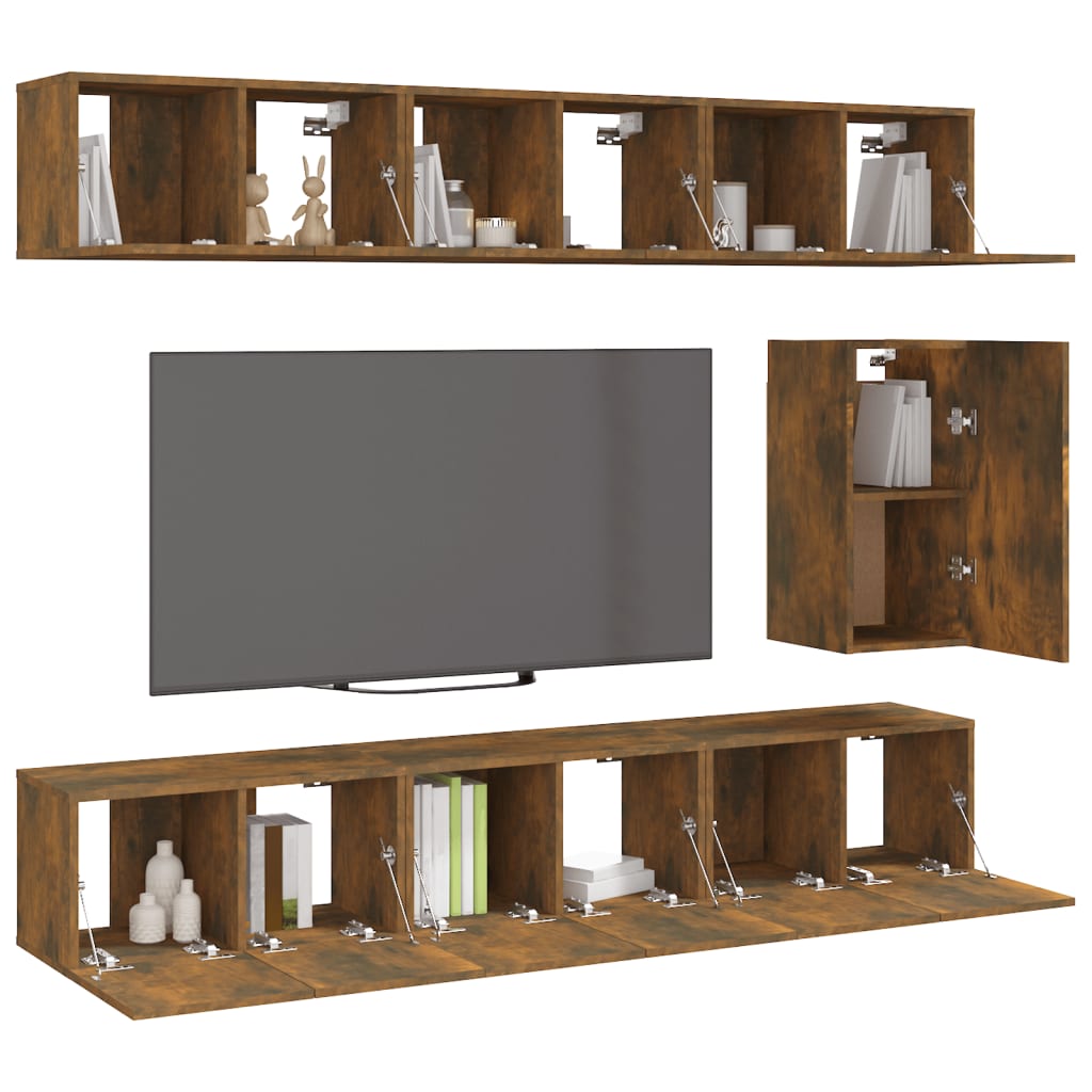 7-tlg. TV-Schrank-Set Räuchereiche Holzwerkstoff