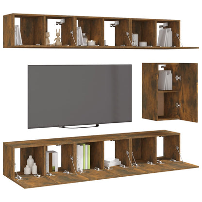7-tlg. TV-Schrank-Set Räuchereiche Holzwerkstoff