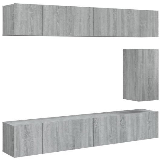 7-tlg. TV-Schrank-Set Grau Sonoma Holzwerkstoff