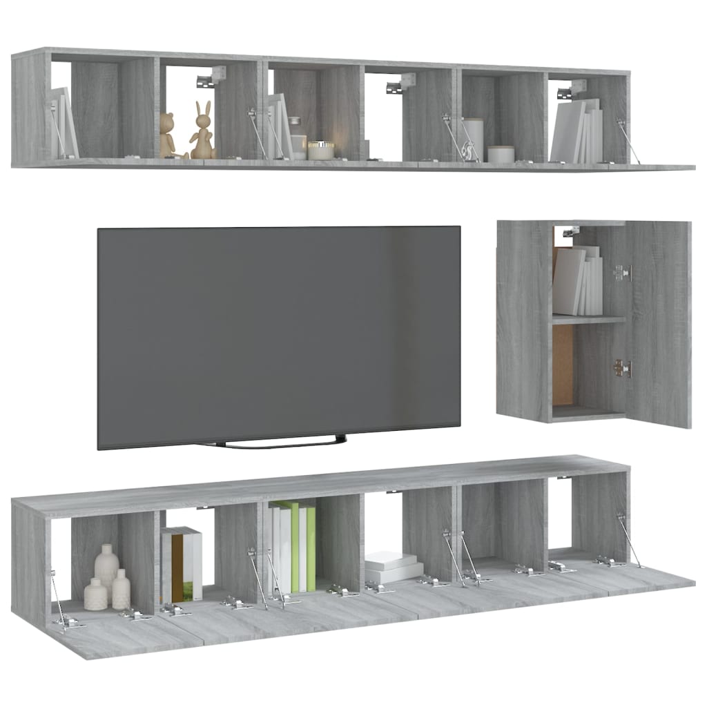 7-tlg. TV-Schrank-Set Grau Sonoma Holzwerkstoff