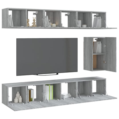 7-tlg. TV-Schrank-Set Grau Sonoma Holzwerkstoff