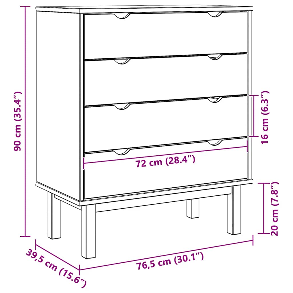 Schubladenschrank OTTA 76,5x39,5x90 cm Massivholz