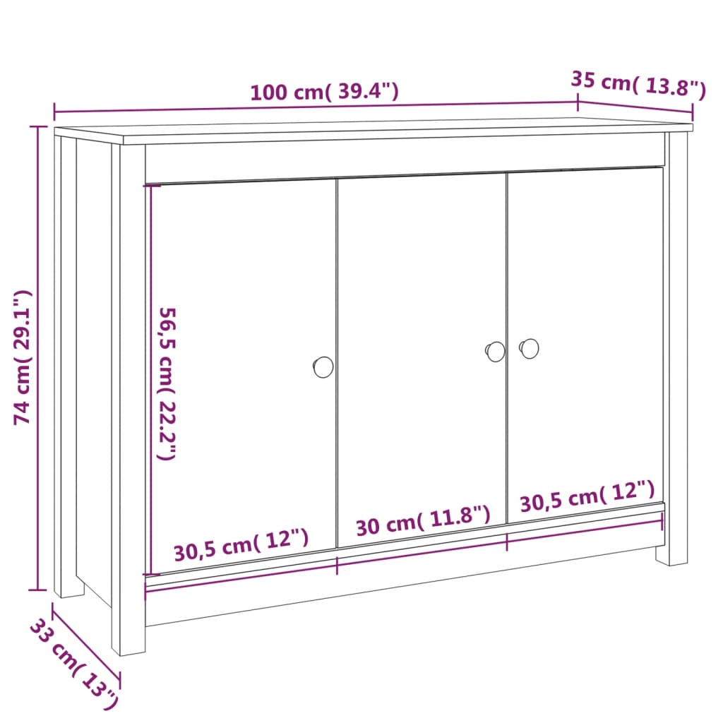 Sideboard Weiß 100x35x74 cm Massivholz Kiefer