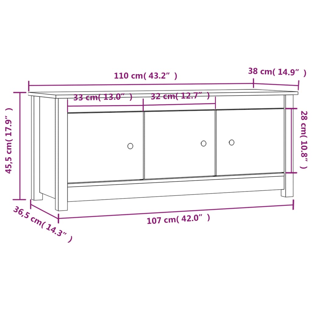 Schuhschrank 110x38x45,5 cm Massivholz Kiefer