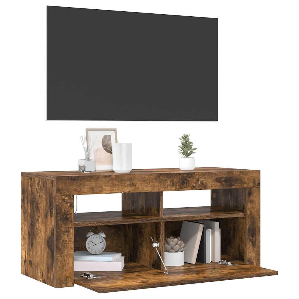 TV-Schrank mit LED-Leuchten Räuchereiche 90x35x40 cm